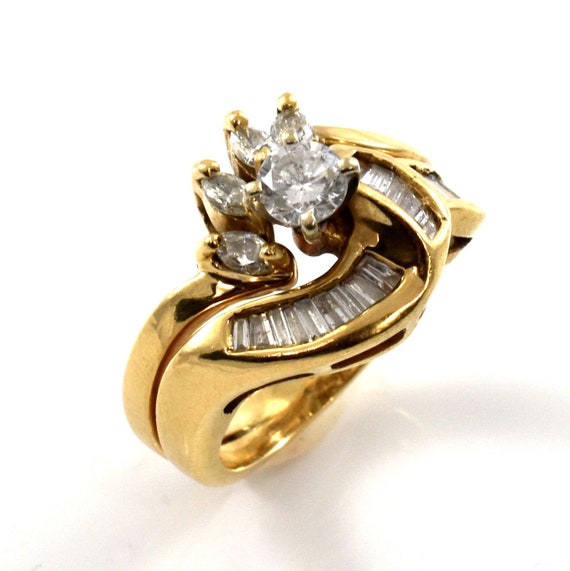 14K Solid Yellow Gold Natural Diamonds Gift Ring Bridal Set | Etsy