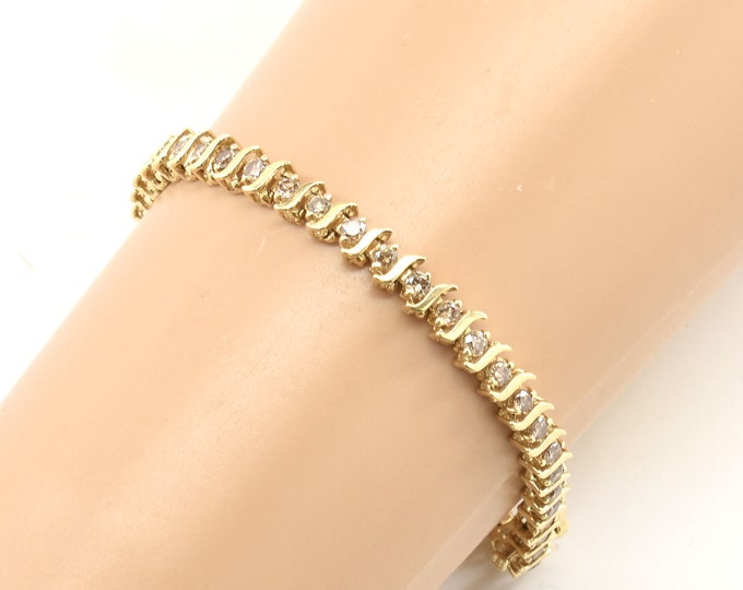 Estate Diamond Bracelet 14K Solid Yellow Gold Natural Diamonds Vintage Tennis Bracelet 3.33 Carats Total 7 Inches Long Holiday Gift