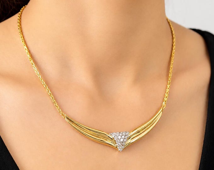 Vintage 14K Yellow Gold Diamond Necklace, .66 Carat Estate Jewelry