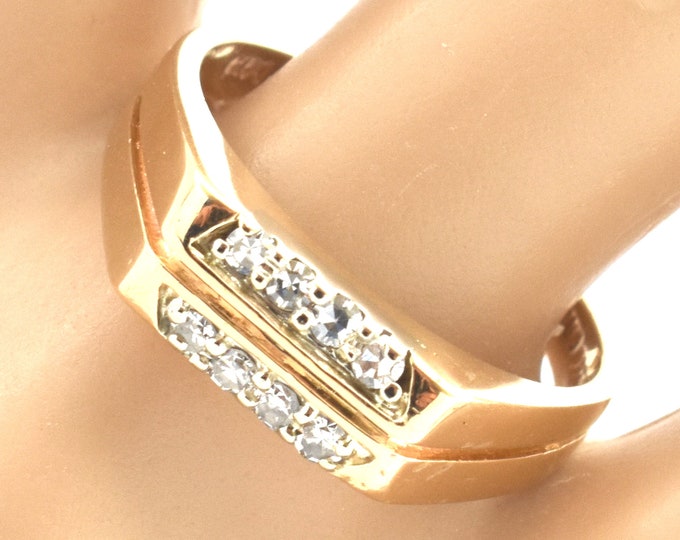 Estate Diamond Ring Vintage 14K Solid Yellow Gold Natural Diamonds Band 0.24 Carats Total Weight Size 8.5 Holiday Gift