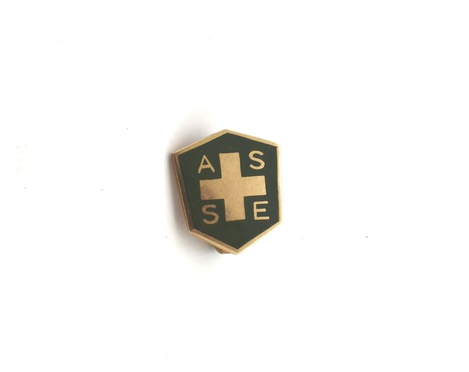 Estate ASSE Pin Vintage 14K Solid Yellow Gold Green Enamel Holiday Gift