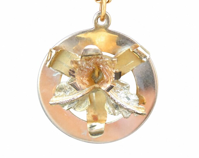 Vintage Gold Flower Pendant Necklace, Floral Circle Charm
