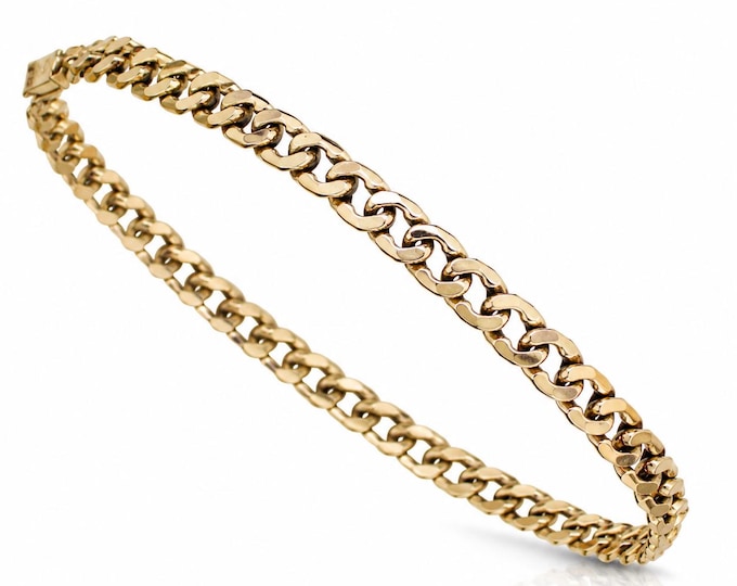Estate 14K Solid Yellow Gold Curb Chain Bracelet, 8 Inches