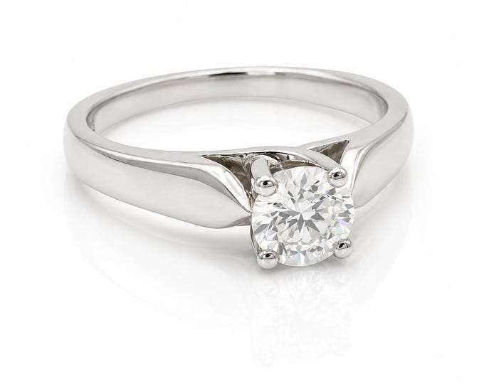14K White Gold Solitaire Ring, 0.52 Carat Round Diamond, Size 5.5 Estate Jewelry
