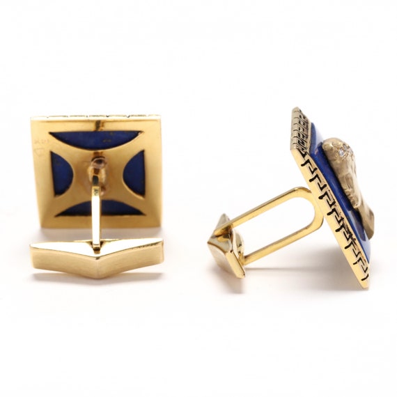 Estate Lapis Cufflinks Vintage 14K Solid Yellow G… - image 10