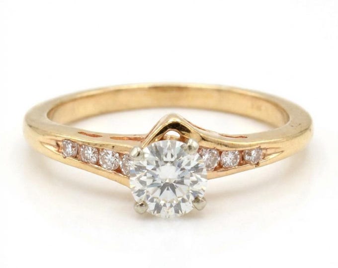 Vintage 14K Yellow Gold Diamond Engagement Ring, Half Carat Center, Size 7