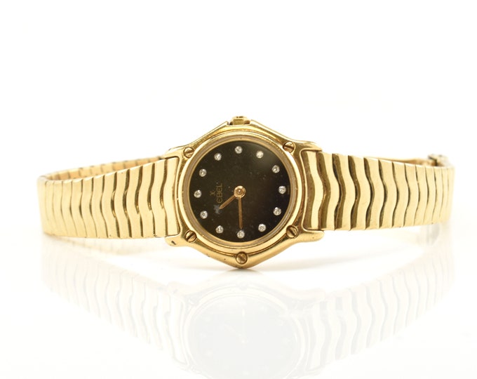 Estate Diamond Watch Vintage 18K Solid Yellow Gold Natural Diamonds Ladies Ebel Beluga 12 Full Cut Round Holiday Gift