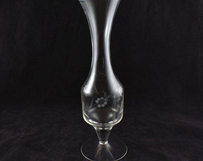 Estate Glass Vase Vintage Etched Glass Flowers Pedestal Bud Vase Holiday Gift