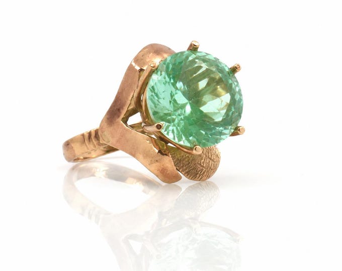 Vintage Prasiolite Ring: 14K Rose Gold, 12 Carat Green Quartz, Size 7.25