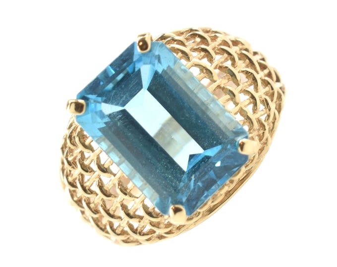 Estate Topaz Ring Vintage 14K Solid Yellow Gold Genuine Blue Topaz 7 Carats Size 9.75 December Birthstone Holiday Gift