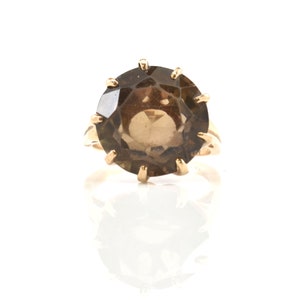 Estate Quartz Ring Vintage 14K Solid Yellow Gold Natural Smoky Quartz 11.38 Carats Size 6.75 Holiday Gift