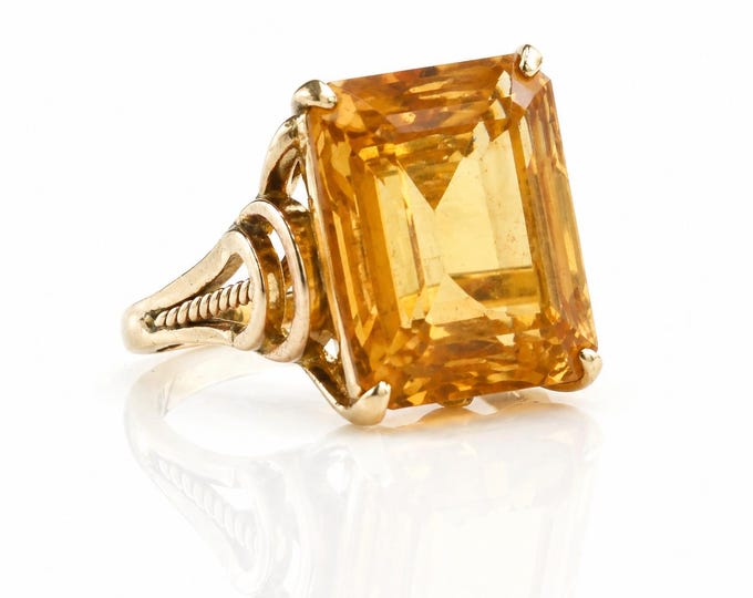 Estate 14K Gold Citrine Ring, 22 Carat Natural Quartz, Size 6.25