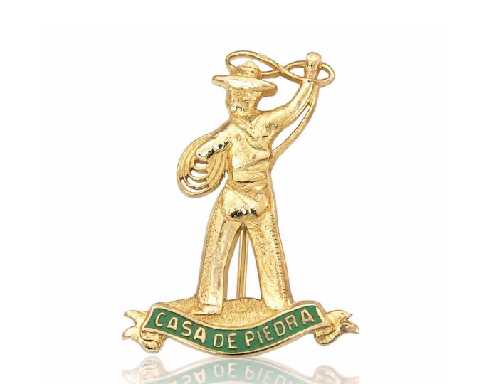 14K Yellow Gold Cowboy Lariat Pin, Casa de Piedra, Shreve & Co. Estate Jewelry