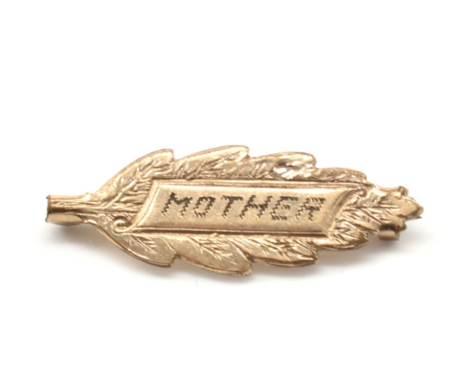 Estate Gold Brooch Antique 14K Yellow Gold Front MOTHER Pin Holiday Gift