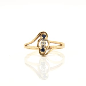 Estate Gemstone Ring Vintage 14K Solid Yellow Gold Natural Sapphires Diamond Size 3.75 Signed KEEPSAKE September Birthstone Holiday Gift