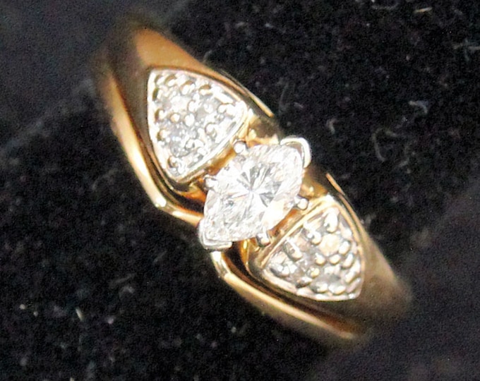 Estate 14K Yellow Gold Marquise Diamond Wedding Ring Set .38 Carats Total Weight 5.6 Grams Size 6.75 Holiday Gift