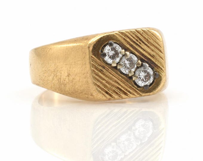 Vintage 14K Yellow Gold Diamond Signet Ring, .63 Carat, Size 11