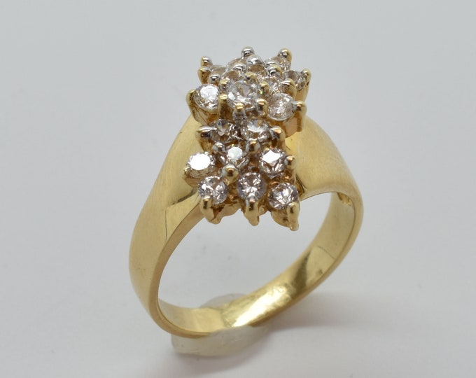 14K Solid Yellow Gold Natural Diamonds Ring Waterfall Cluster Cocktail 1 Carat Total Weight Nearly 6 Grams Size 5.75 Holiday Gift