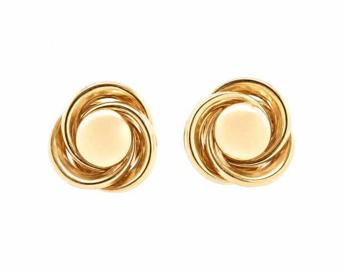 Vintage 14K Solid Yellow Gold Swirl Earrings, Omega Clasp