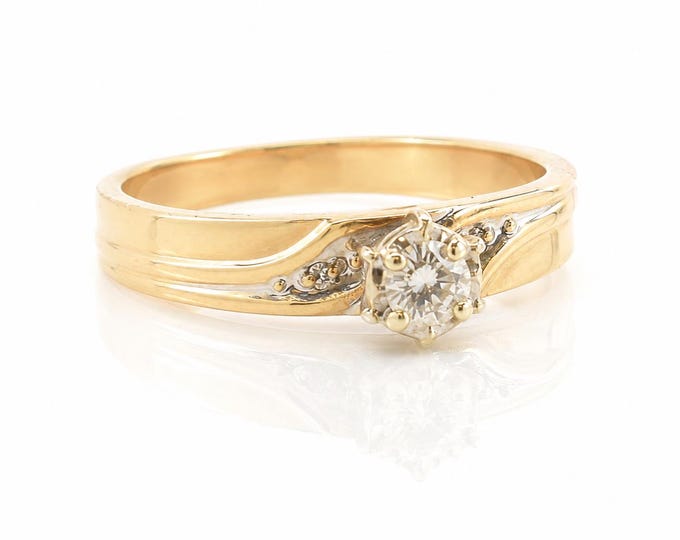 Vintage 14K Gold Diamond Engagement Ring, 0.16 CTW, Size 5.75