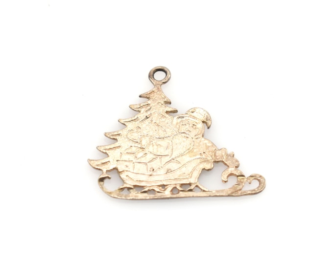 Estate Christmas Charm Vintage 925 Sterling Silver Santa Sleigh Christmas Tree Pendant Holiday Gift