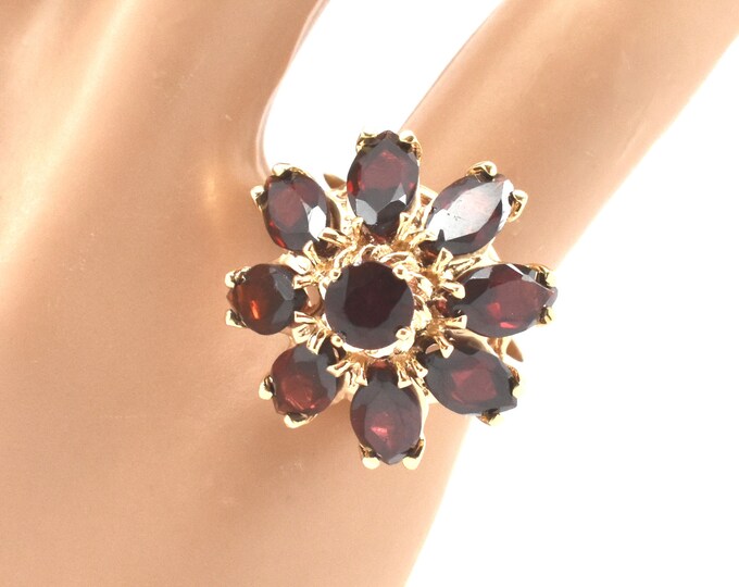Estate Garnet Ring Vintage 14K Solid Yellow Gold Natural Garnets Cluster Size 6 January Birthstone Holiday Gift