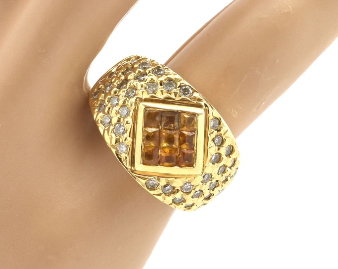 Estate Gemstone Ring Vintage 14K Solid Yellow Gold Natural Diamonds Orange Topaz November Birthstone Over 2 Carats Size 5.5 Holiday Gift