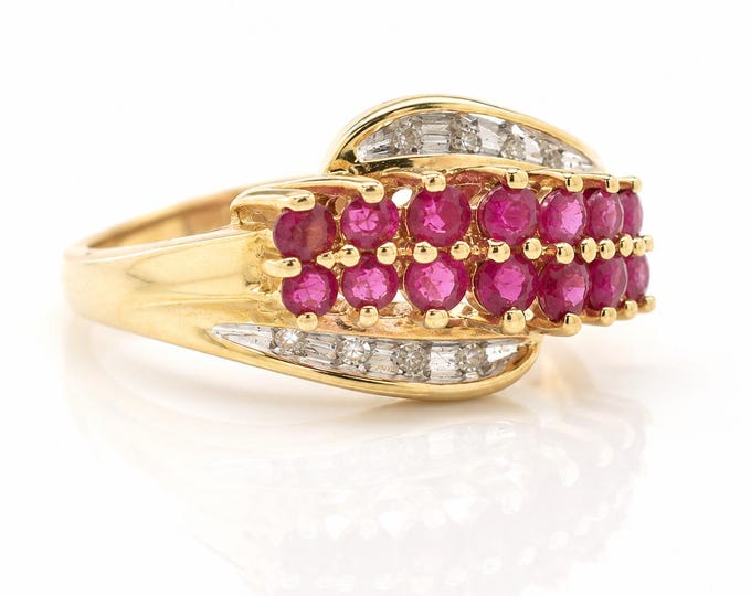 Vintage Ruby Diamond Ring, 14K Gold, Size 7.75