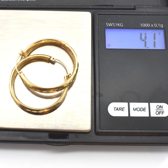 Estate Gold Hoops 14K Solid Yellow Gold Faceted H… - image 10