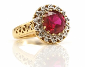 Vintage Red Topaz & Diamond Ring, 10K Yellow Gold, Size 5.25