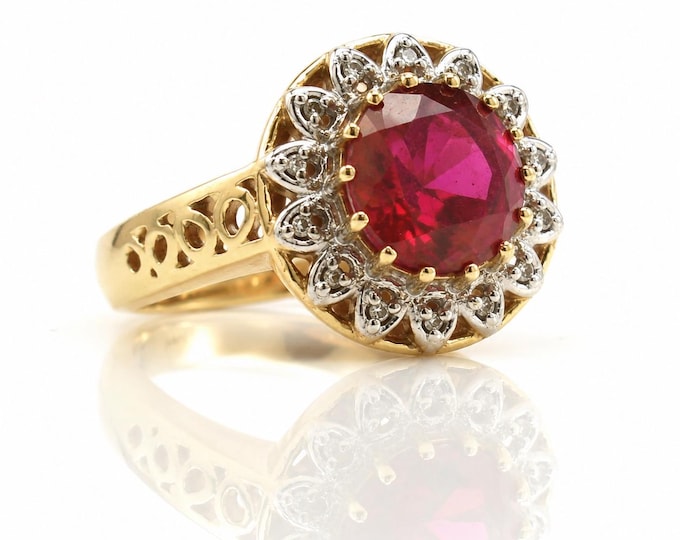Vintage Red Topaz & Diamond Ring, 10K Yellow Gold, Size 5.25