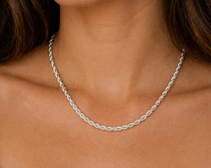 Vintage 14K Yellow Gold Twisted Rope Chain Necklace, 17 Inch