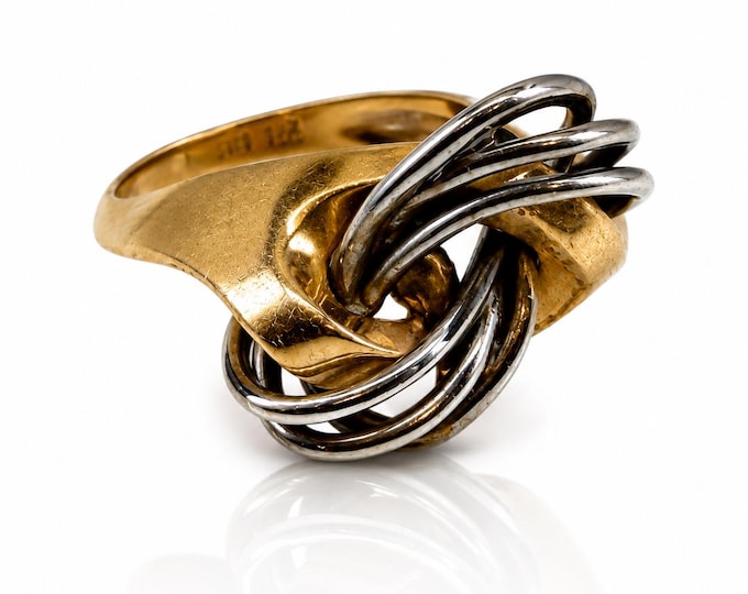 Vintage 14K Gold Modernist Knot Ring IB Goodman Pearl Mount Size 6