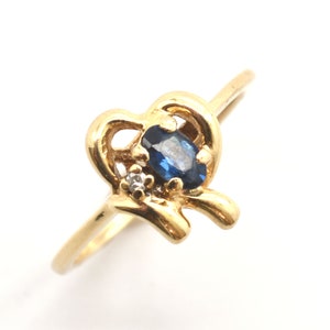 Estate Gemstone Ring Vintage 14K Solid Gold Natural Sapphire Diamond Size 6 September Birthstone Holiday Gift