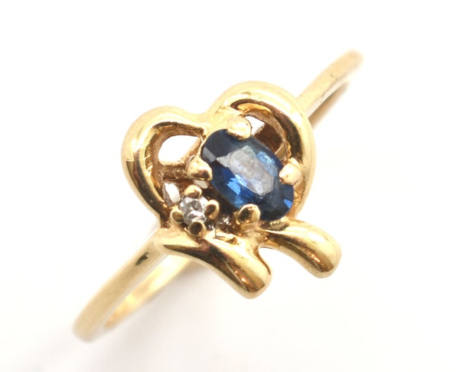 Estate Gemstone Ring Vintage 14K Solid Gold Natural Sapphire Diamond Size 6 September Birthstone Holiday Gift
