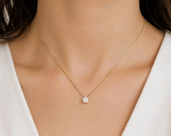14K Gold Diamond Solitaire Necklace 0.55 Carat Natural Estate 16 Inch Box Chain