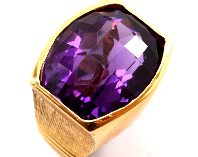 Estate Amethyst Ring Vintage 18K Solid Yellow Gold Natural Amethyst Nearly 12 Carats Size 6.75 Signed SANDE February Birthstone Christmas