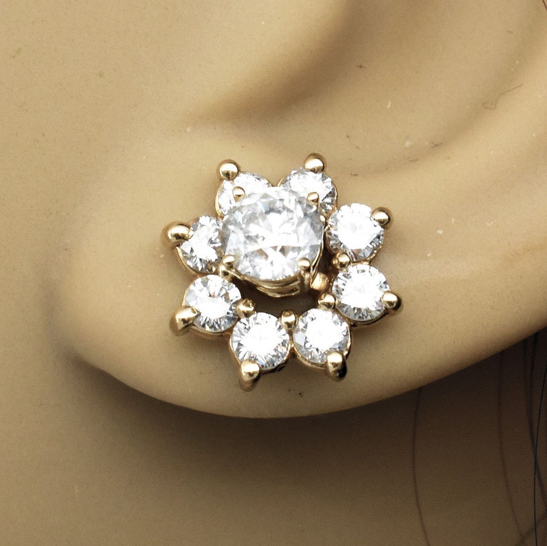 Estate Diamond Earring Jackets Vintage 14K Solid Yellow Gold Natural Diamonds Enhancers Nearly 2 Carats Total Weight Wedding