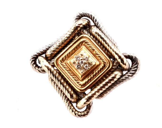 10K Yellow White Gold Natural Diamonds Brooch Vintage Estate Pin Nearly 5 Points 6 Grams Over 1 Inch Long April Birthstone Holiday Gift