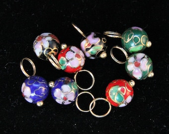 Estate 14K Yellow Gold Cloisonné Ear Charms For Hoop Earrings 1.96 Grams Per Pair Choose Red Green Blue or Black Holiday Gift