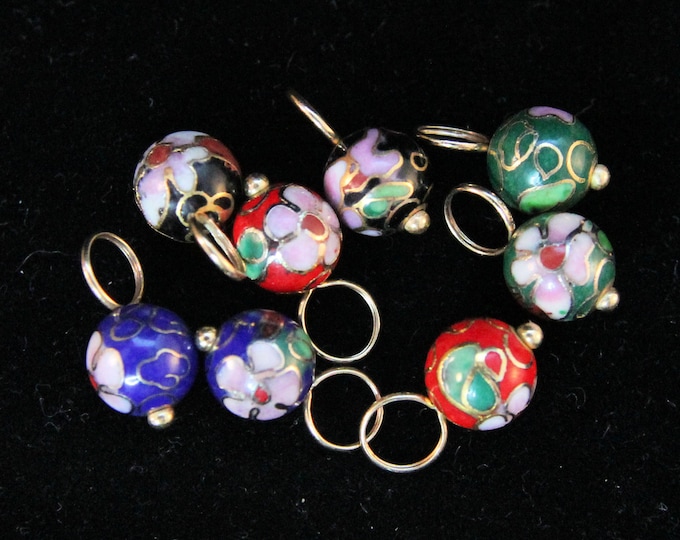 Estate 14K Yellow Gold Cloisonné Ear Charms For Hoop Earrings 1.96 Grams Per Pair Choose Red Green Blue or Black Holiday Gift