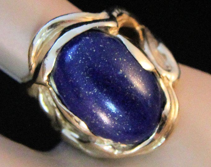 Estate Mid-century Modern 14K Yellow Gold Lapis Lazuli Ring 9 Carats 14.62 Grams Size 5 Holiday Gift