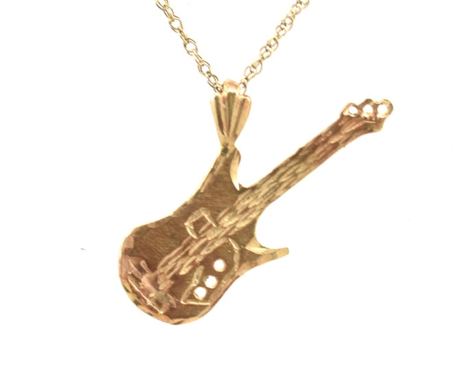 Estate Guitar Pendant Vintage 14K Solid Yellow Gold Holiday Gift