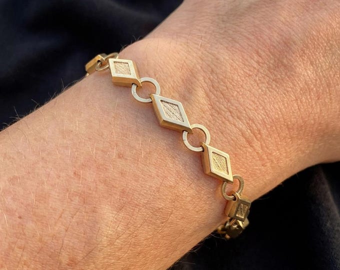 Vintage 14K Solid Gold Geometric Bracelet, 8 inch