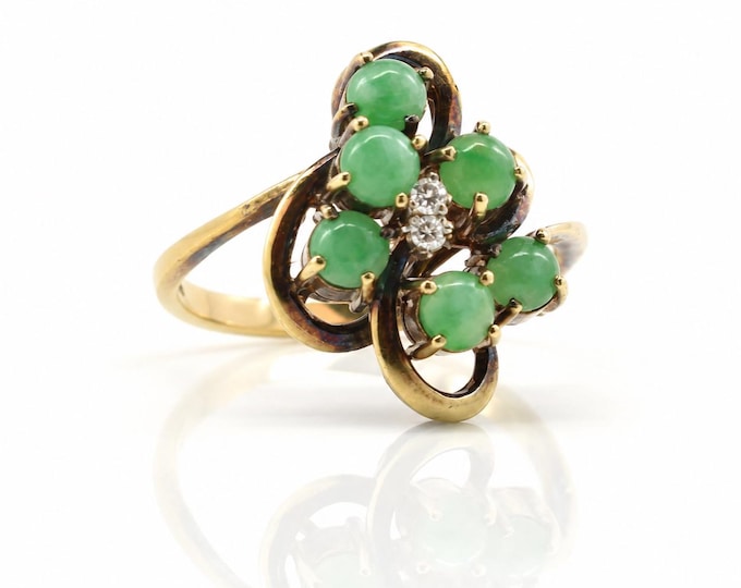 Estate Jade & Diamond Ring, 14K Yellow Gold, Size 6.25