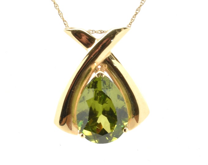 Estate Peridot Pendant Vintage 14K Solid Yellow Gold Simulated Peridot August Birthstone Holiday Gift