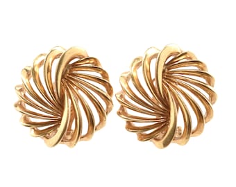 Vintage Estate 14K Gold Mid Century Spiral Swirl Clip Earrings Sculptural Statement