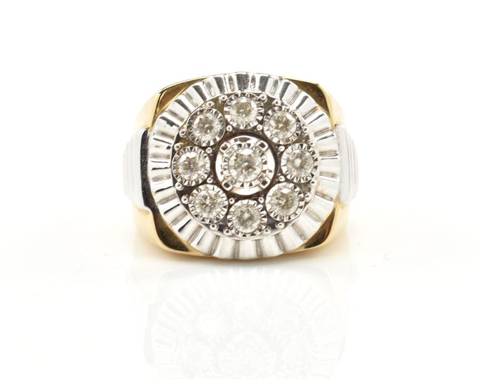 Estate Diamond Ring Vintage 10K Solid Yellow and White Gold Natural Diamonds 1.05 Carat Total Weight Size 9.75 Holiday Gift