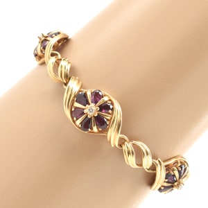 Estate Gemstone Bracelet Vintage 14K Solid Yellow Gold Natural Diamonds Purple Topaz Over 6 Carats Total Weight 7 Inches Long Valentine