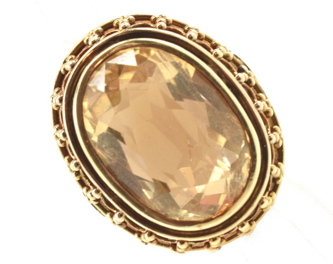 Estate Citrine Ring Vintage 14K Solid Yellow Gold Natural Citrine Oval Cut 8.4 Carats Size 5.75 November Birthstone Holiday Gift